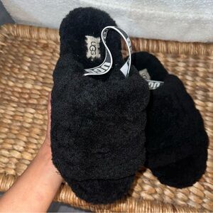 UGG Black Fluffy Slippers